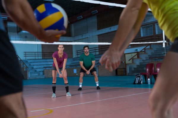 Volleyball players practicing